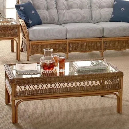 Wicker Coffee Table with Glass Top